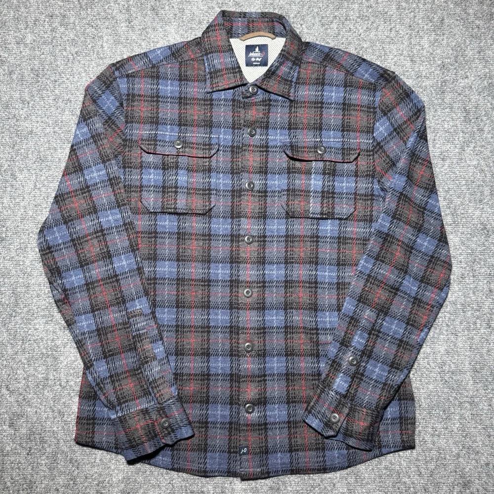 Johnnie-O Top Shelf Knit Flannel Lodge Shirt Plaid Men M Front Pockets Midnight